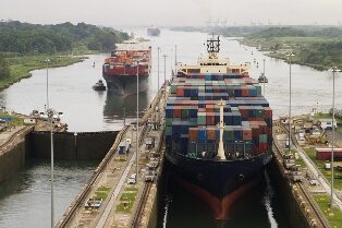Cargo Ship In Panama Canal