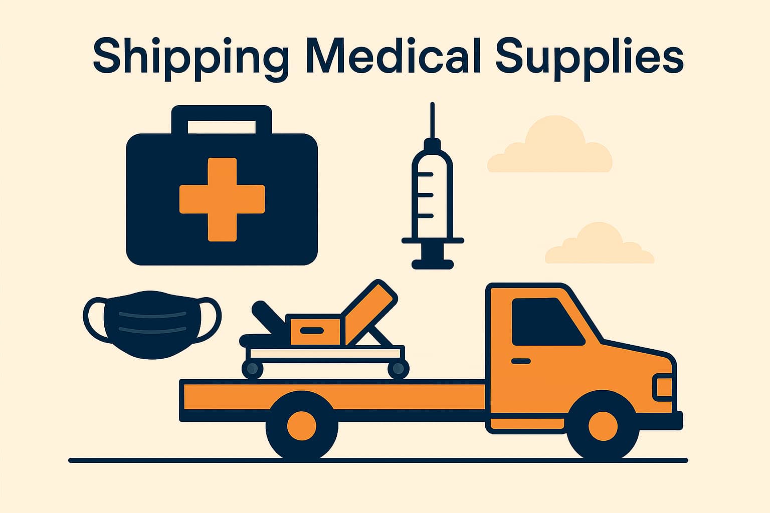 Truck transporting medical supplies including PPE and hospital equipment—used in expedited freight services for healthcare logistics.